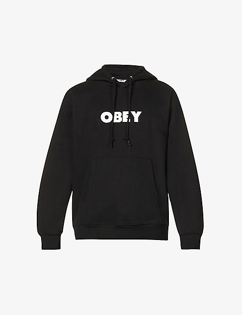 OBEY: Logo-embossed ribbed-trim cotton-blend hoody