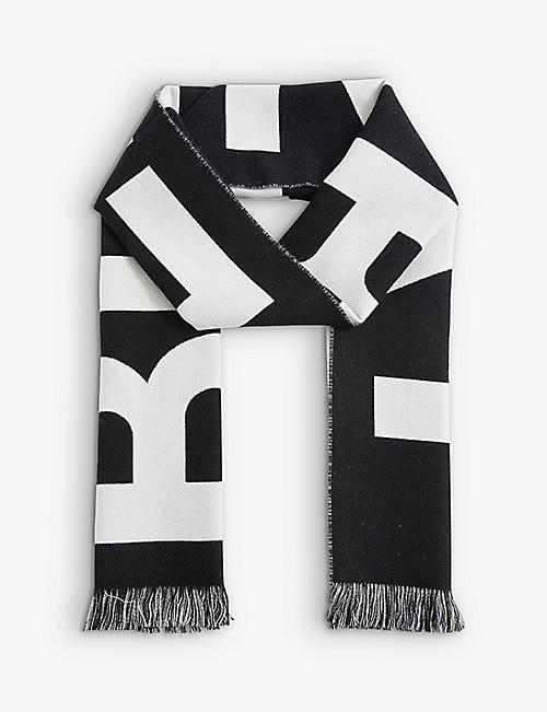 BURBERRY: Contrast logo-embroidered wool-knit scarf