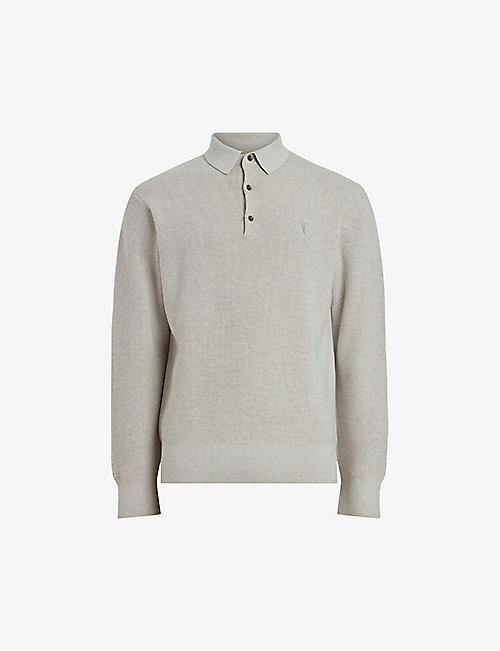 ALLSAINTS: Aspen logo-embroidered long-sleeved cotton-blend polo shirt