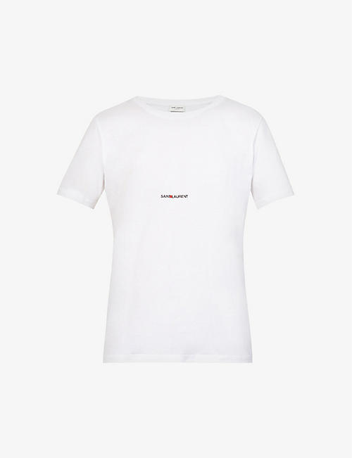 SAINT LAURENT: Logo-print crewneck cotton-jersey T-shirt