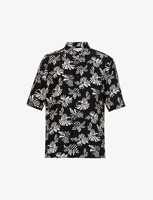 SAINT LAURENT: Floral-print split-hem regular-fit silk-crepe shirt