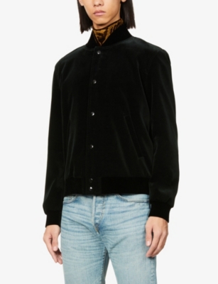 SAINT LAURENT Teddy logo-embellished regular-fit cotton-velvet jacket