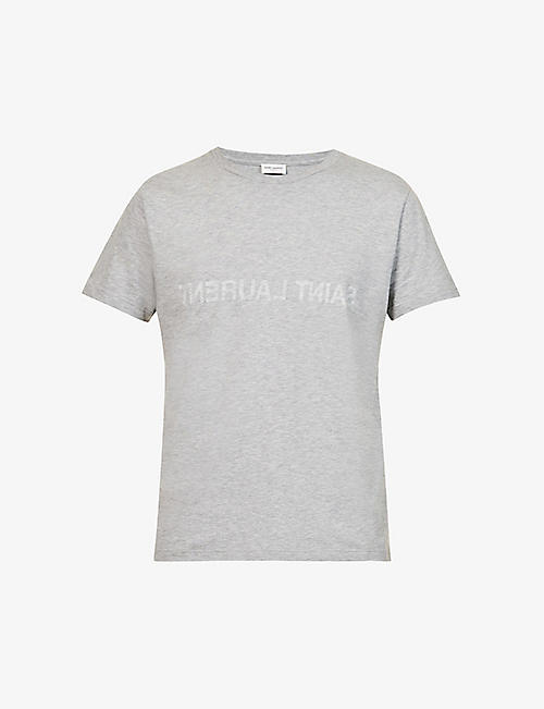 SAINT LAURENT: Reverse brand-print cotton-jersey T-shirt