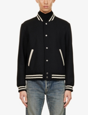 SAINT LAURENT Teddy logo-embossed regular-fit wool-blend jacket