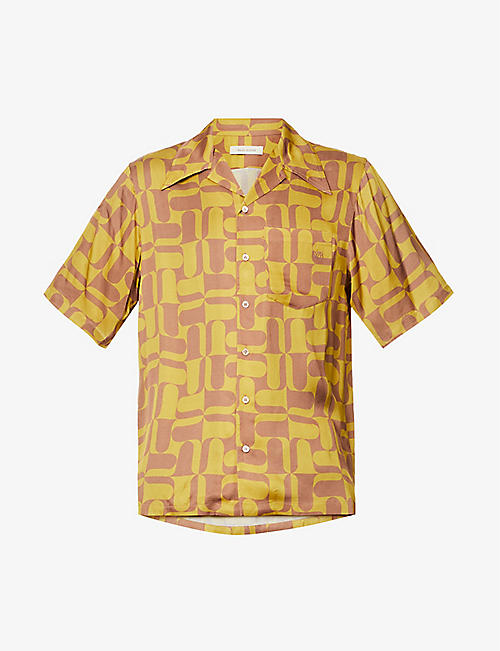 WALES BONNER: Rhythm graphic-pattern relaxed-fit satin shirt