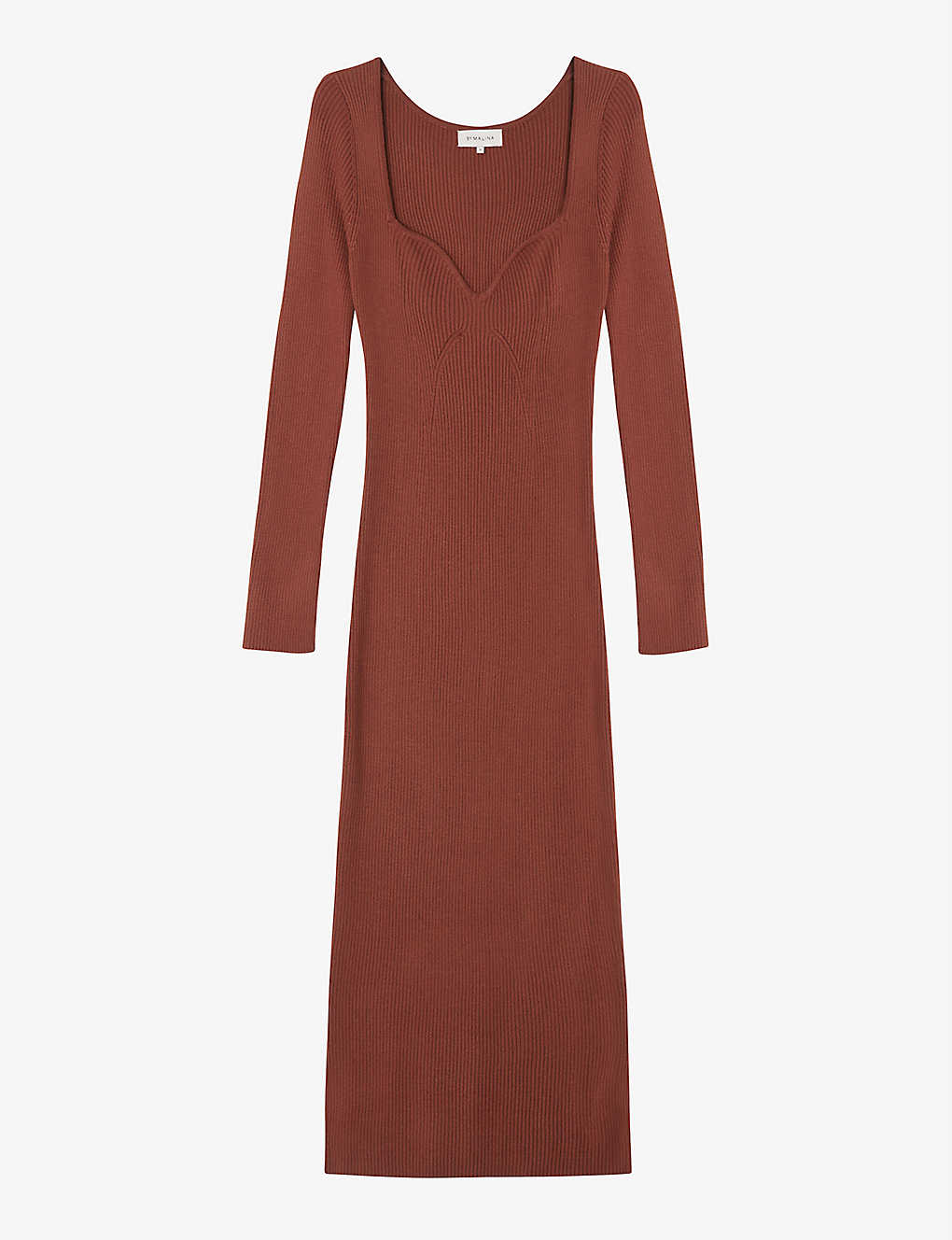 By Malina Tulip Ribbed Knitted Midi Dress In Brown