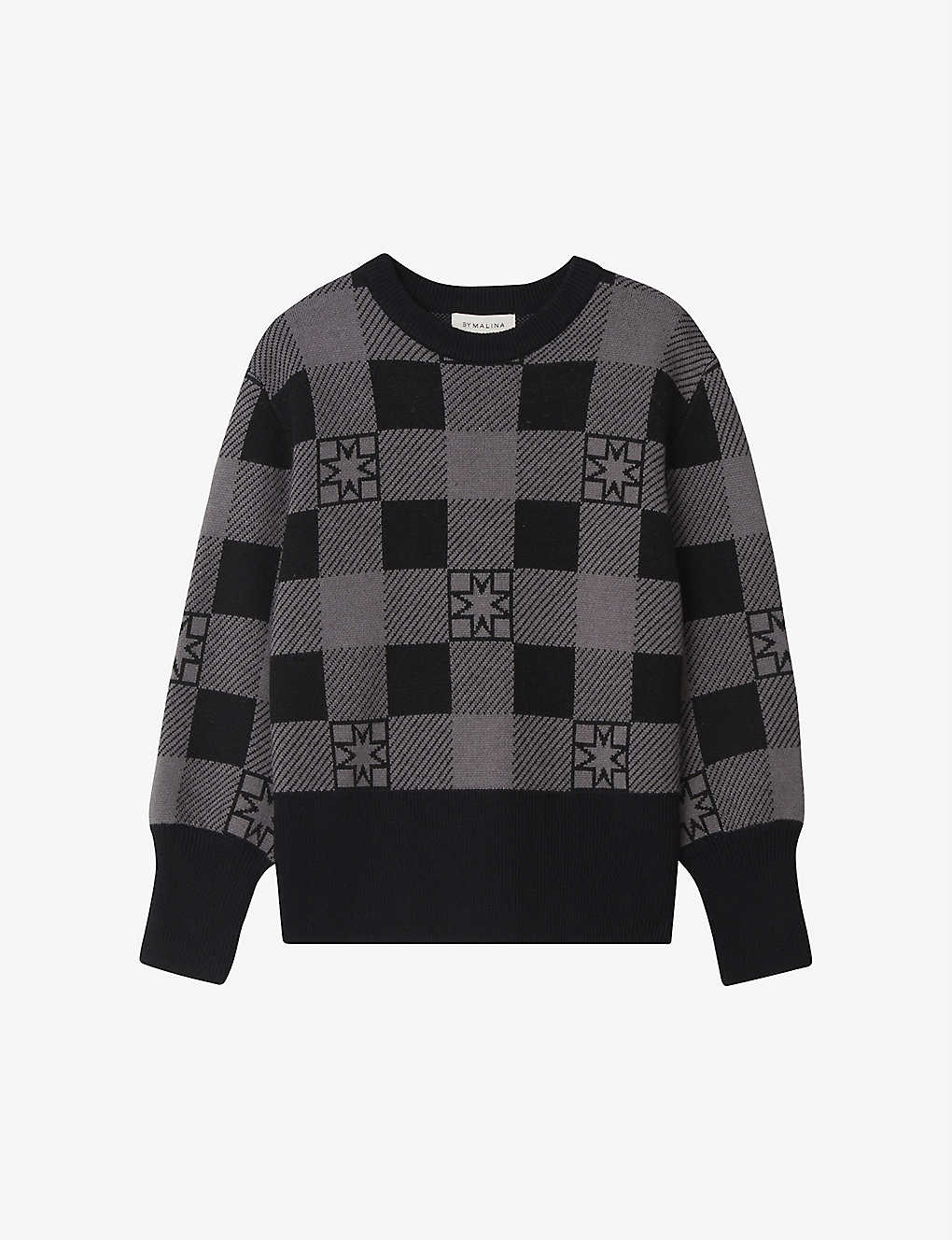 By Malina Bianca Checked Knitted Jumper In Iconic Print Ash