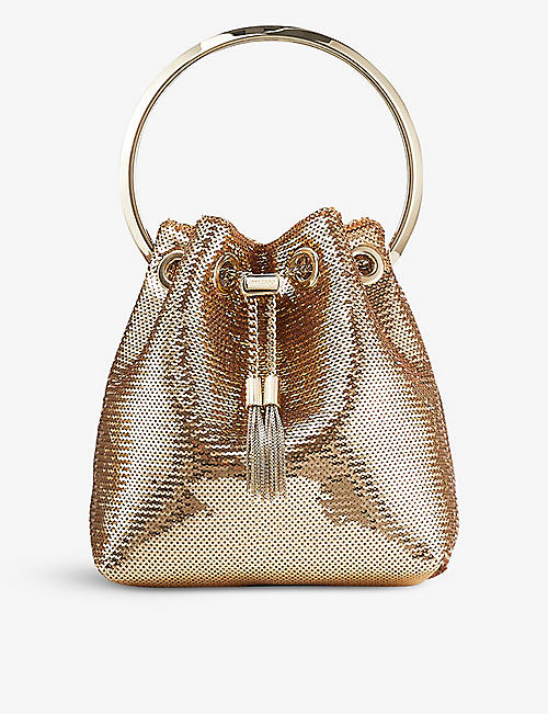 JIMMY CHOO: Bon Bon sequin-embellished satin top-handle bag