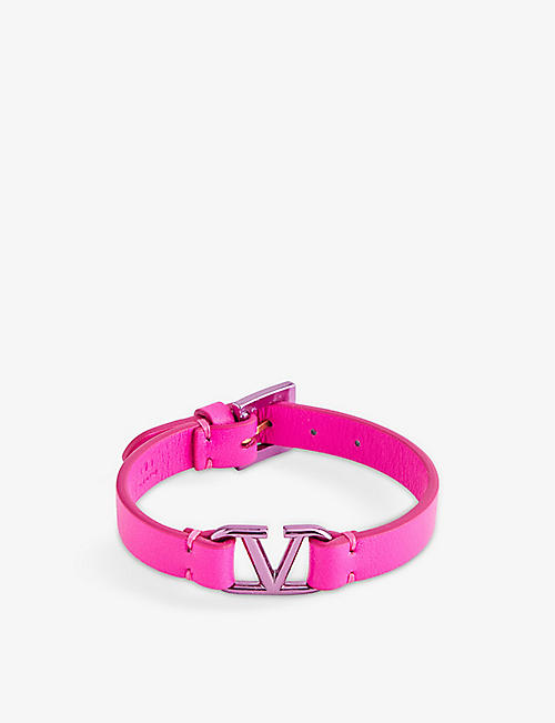 VALENTINO GARAVANI: VLOGO logo-plaque brass and leather bracelet