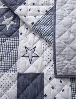 Shop The Little White Company White/blue Patchwork Reversible Cotton And Linen-blend Cot Bed Quilt