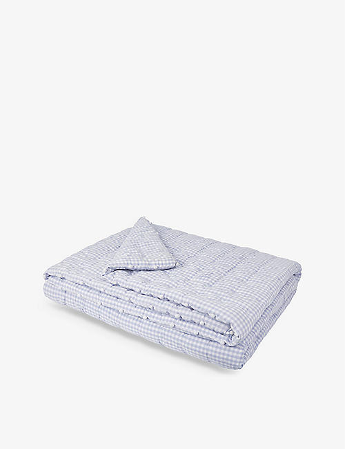 THE LITTLE WHITE COMPANY: Gingham-print reversible quilted cot bed cotton blanket 95cm x 120cm