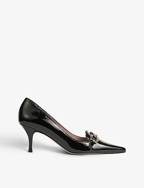 LK BENNETT: Anna chain-embellished pointed-toe patent-leather courts
