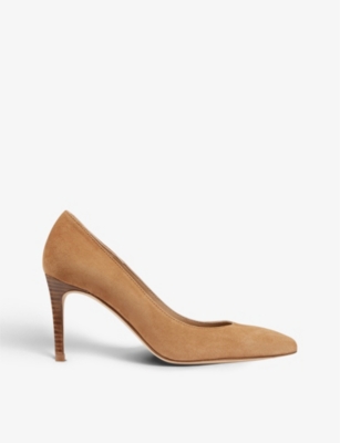 Lk Bennett Floret Pointed-toe Suede Courts In Bro- Nutmeg