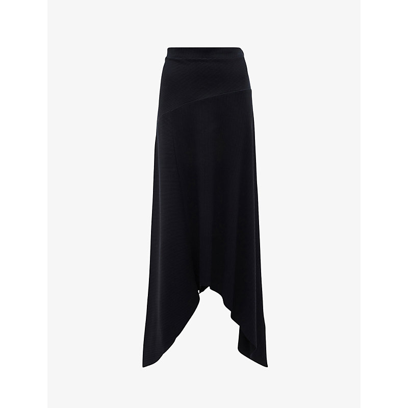 Shop Allsaints Womens Black Gia Ribbed Stretch-cotton Midi Skirt