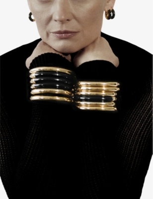 MONICA VINADER: 18ct yellow gold-plated vermeil sterling-silver and black onyx hoop earrings