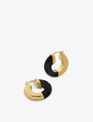 MONICA VINADER: 18ct yellow gold-plated vermeil sterling-silver and black onyx hoop earrings