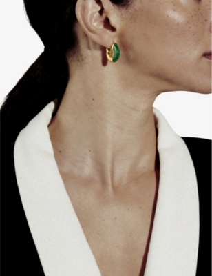 MONICA VINADER: 18ct yellow gold-plated vermeil sterling-silver and green onyx hoop earrings