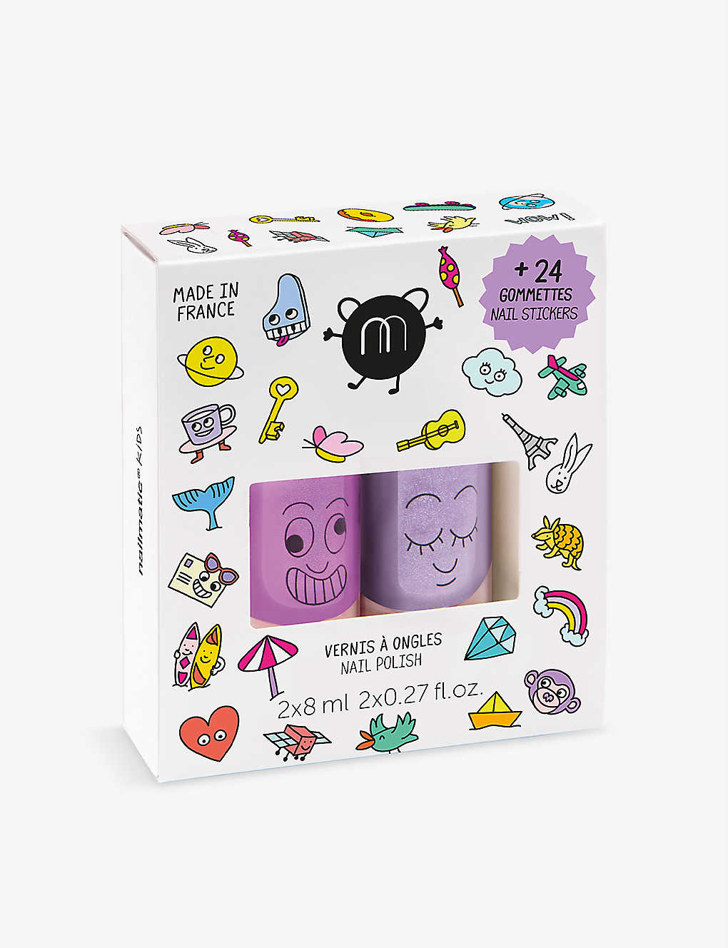 Nailmatic Wow Nail Polish Set With Stickers 2 X 8ml In Purple