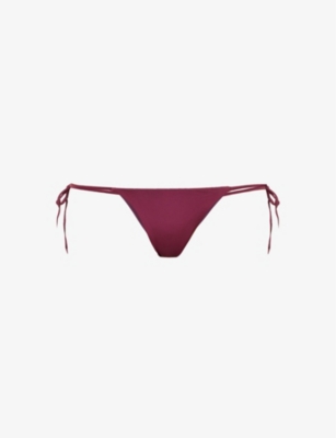 House Of Cb Santorini Floral-print High-rise Stretch-woven Bikini Bottoms In Prune