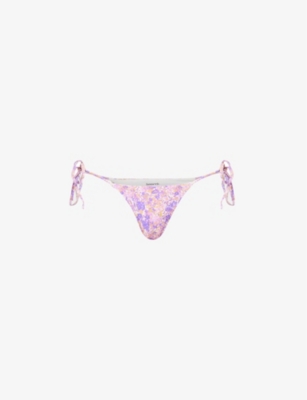 House Of Cb Santorini Floral-print High-rise Stretch-woven Bikini Bottoms In Purple