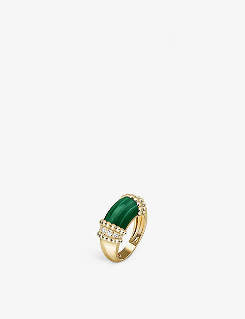 VAN CLEEF & ARPELS: Perlée Couleurs 18ct yellow-gold, 0.3ct brilliant-cut diamond and 8.5ct malachite ring