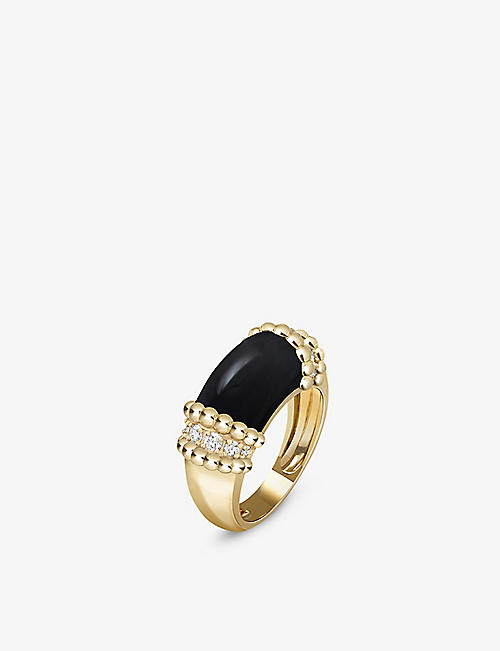 VAN CLEEF & ARPELS: Perlée 18ct yellow-gold 0.3 round-cut diamond and onyx ring