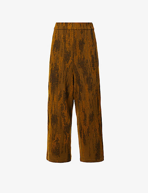 SERIENUMERICA: Abstract-weave elasticated-waist wide-leg high-rise wool trousers
