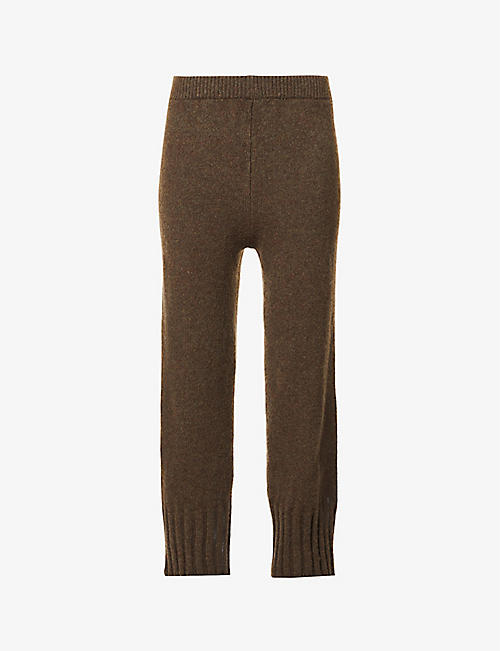 SERIENUMERICA: Ribbed-trim tapered-leg high-rise wool-blend trousers