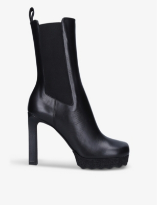 Off-white Calf Leather Sponge Heel Boots In Black