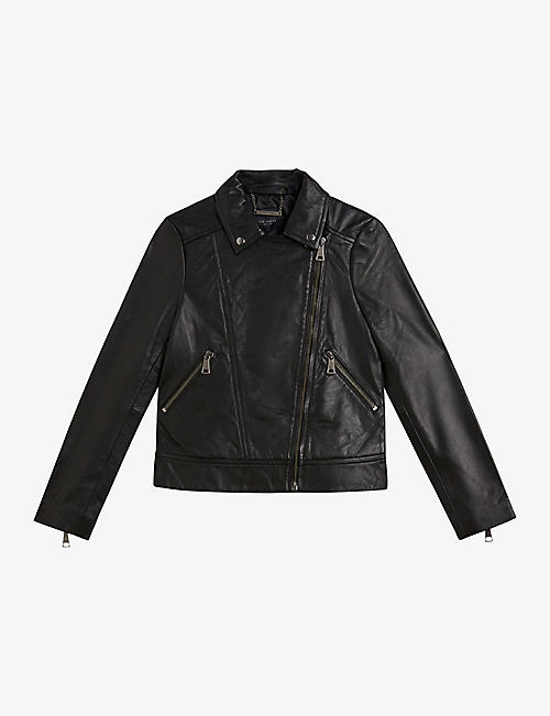 TED BAKER: Ellaar slim-fit leather biker jacket