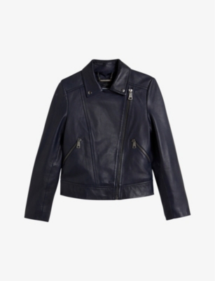 Ted Baker Womens Dk-navy Ellaar Slim-fit Leather Biker Jacket