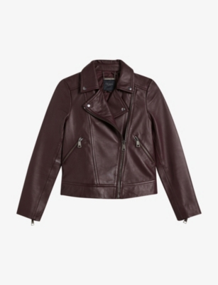 Ted Baker Ellaar Slim-fit Leather Biker Jacket In Dp-purple