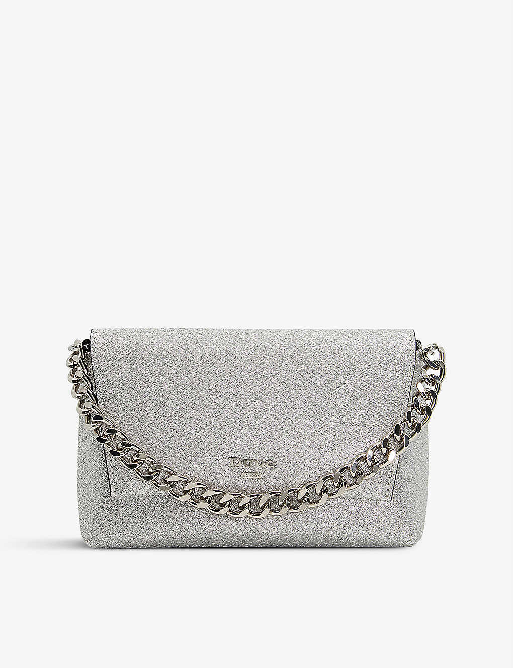 Dune Ballrooms Shimmery Chain-strap Woven Clutch Bag In Silver-fabric