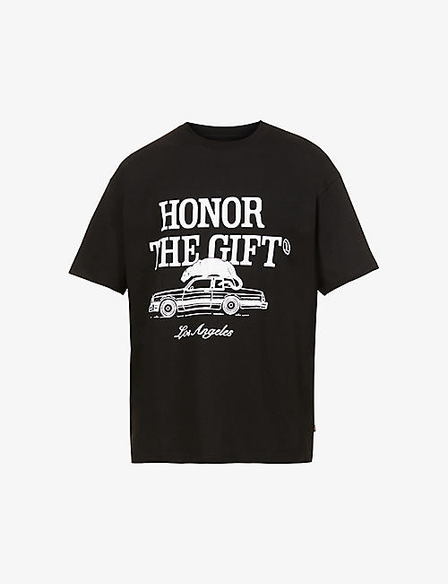 HONOR THE GIFT: Car brand-print cotton-jersey T-shirt