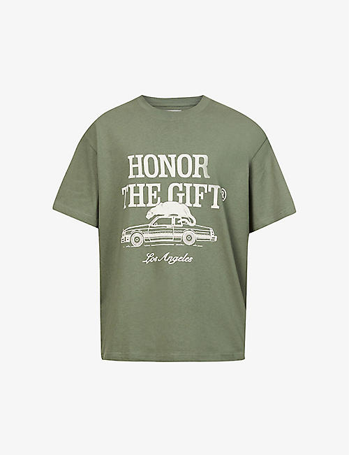 HONOR THE GIFT: Car brand-print cotton-jersey T-shirt