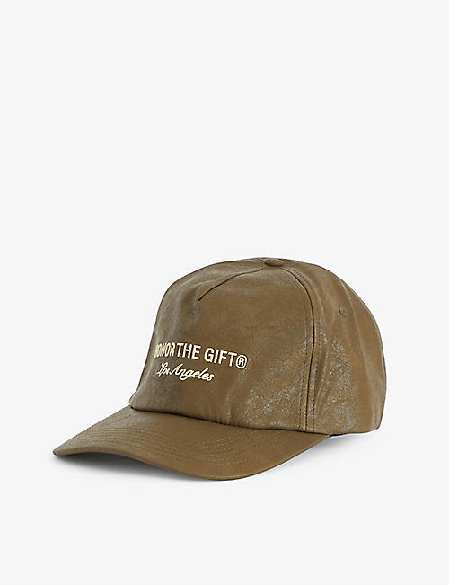 HONOR THE GIFT: Brand-embroidered vegan-leather baseball cap