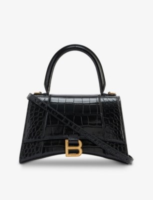 BALENCIAGA BALENCIAGA WOMENS BLACK HOURGLASS SMALL CROC-EMBOSSED LEATHER TOP-HANDLE BAG