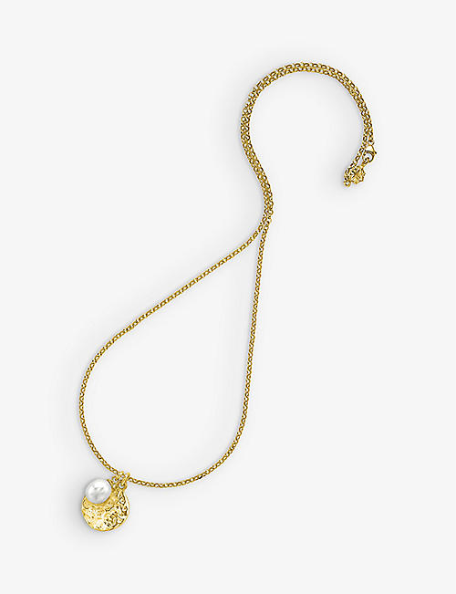 NONE: Disc 18ct yellow gold-plated sterling silver and freshwater pearl necklace
