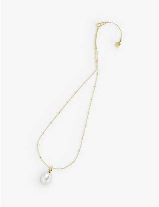 NONE: Oval 18ct yellow gold-plated sterling-silver and pearl pendant necklace
