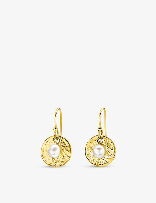 NONE: Disc 18ct yellow gold-plated sterling silver and freshwater pearl earrings