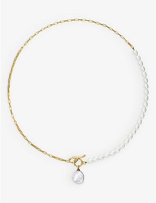 NONE: Luna yellow gold-vermeil and pearl pendant necklace