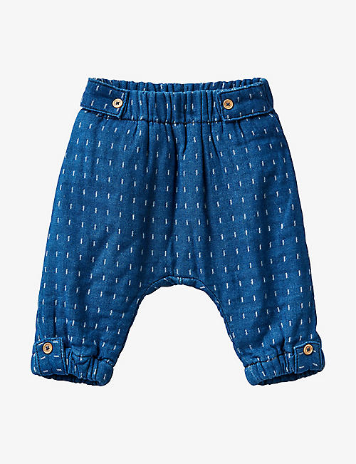 BENETTON: Geometric-pattern denim trousers 1-18 months