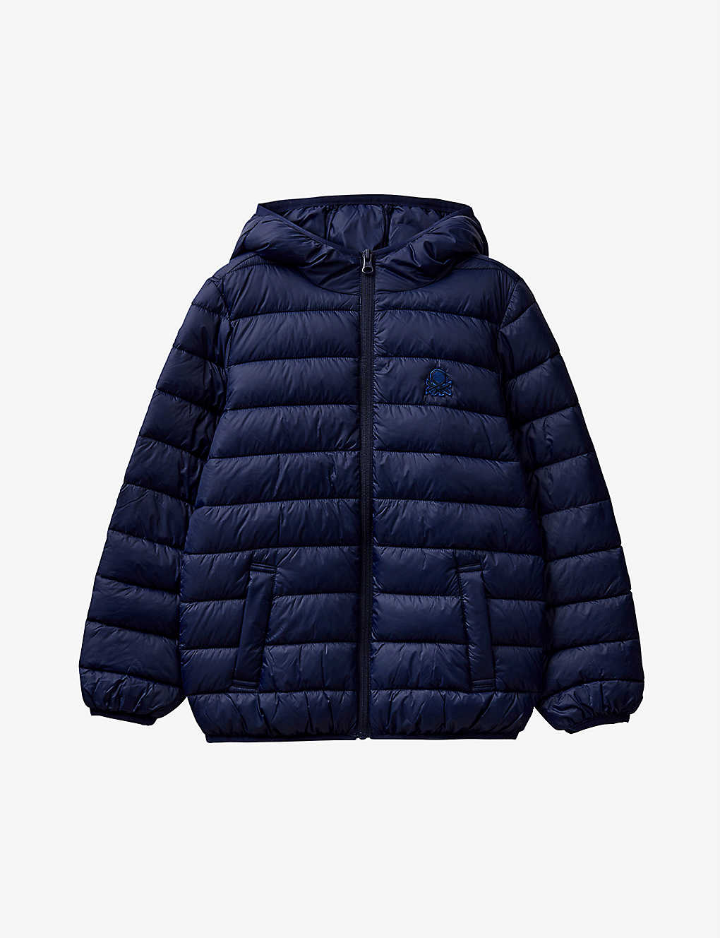 Benetton Boys Navy Blue Kids Logo-embroidered Quilted Shell Puffer Jacket 6-14 Years