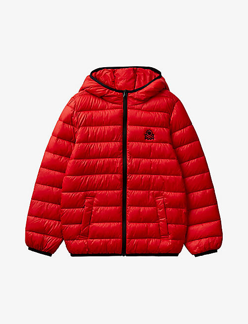 BENETTON: Logo-embroidered quilted shell puffer jacket 6-14 years