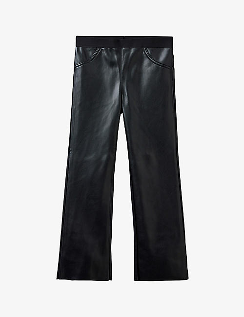 BENETTON: Flared-leg mid-rise faux-leather trousers 6-14 years