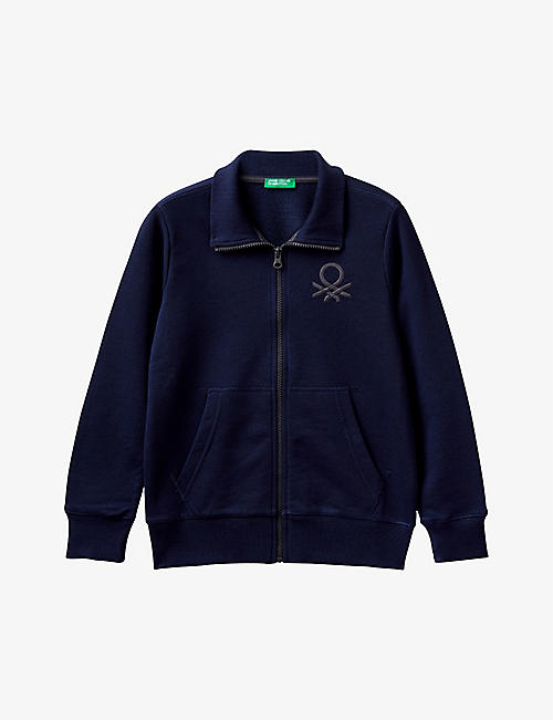 BENETTON: Logo-embroidered zipped cotton-jersey sweatshirt 6-14 years