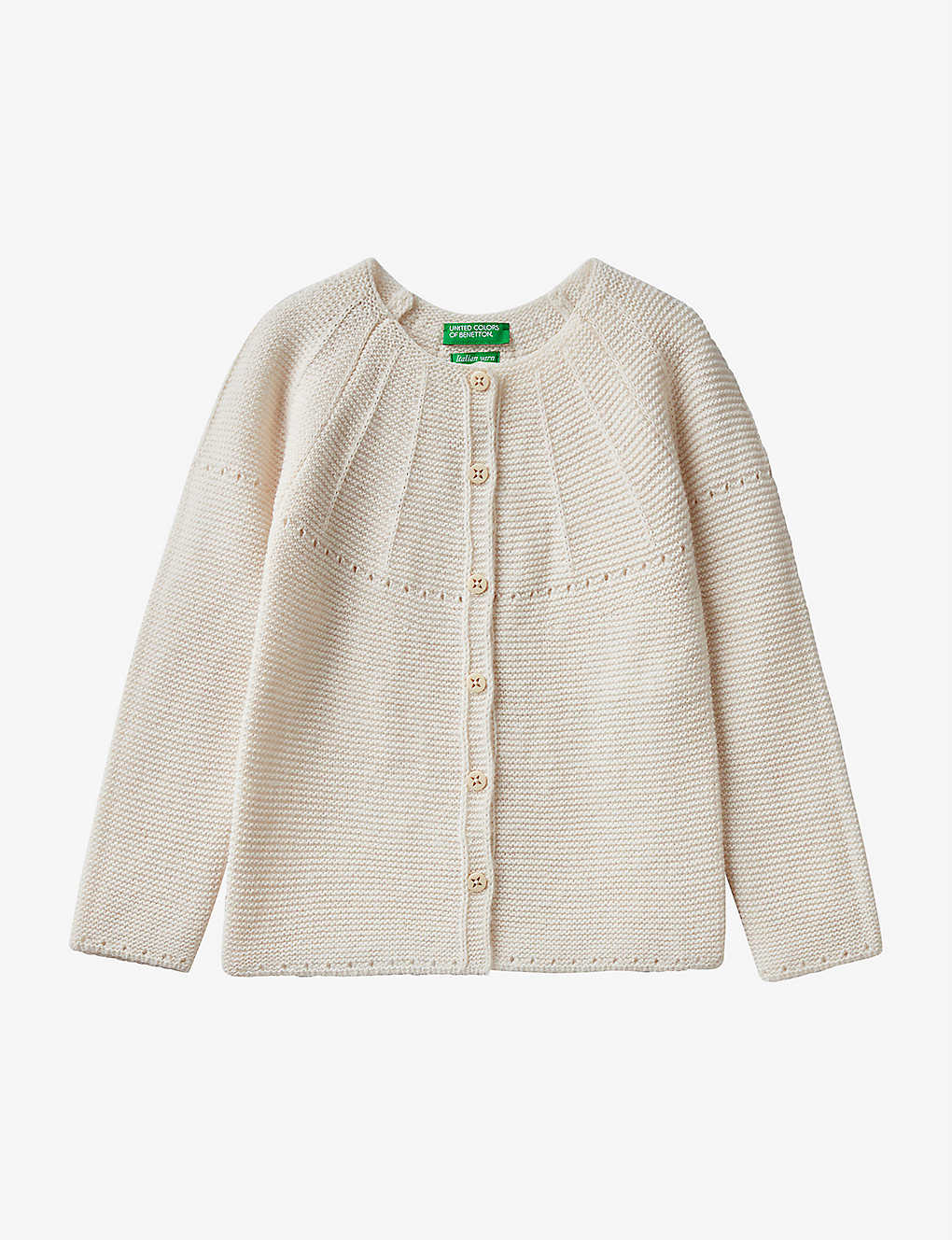 Benetton Girls White Kids Textured Pattern Knitted Cardigan 1-6 Years