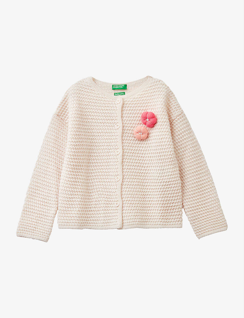 Benetton Girls White Kids Floral-appliqué Knitted Cardigan 1-6 Years