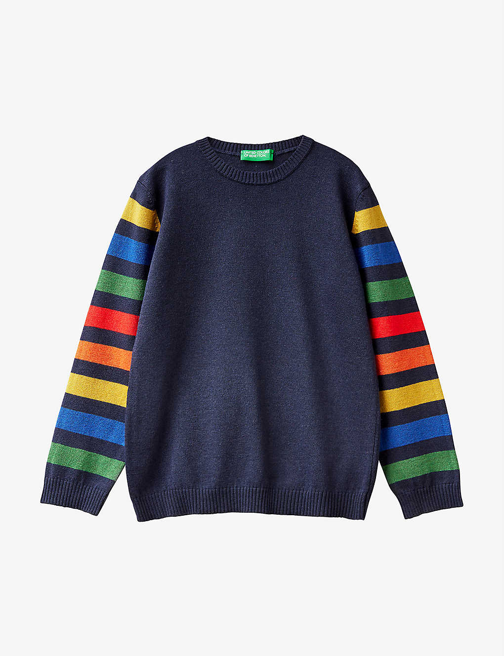 Benetton Boys Navy Blue Kids Striped-sleeve Knitted Jumper 1-6 Years