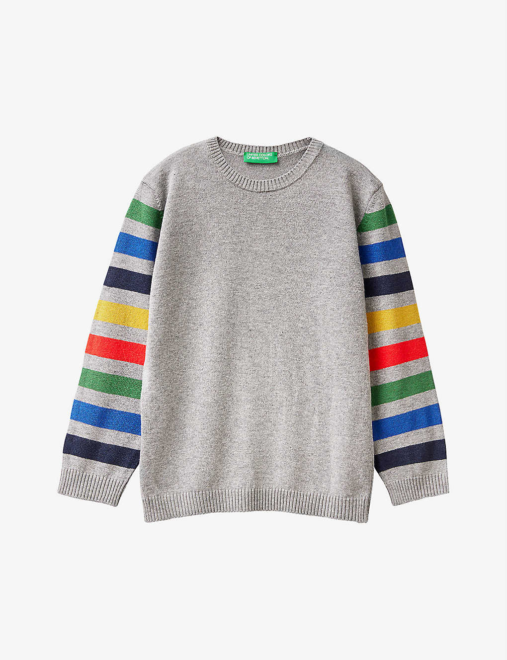 Benetton Boys Grey Kids Striped-sleeve Knitted Jumper 1-6 Years